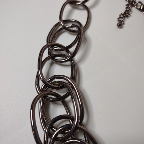 Dark Silver Tone Large Link Necklace Adjustable 26 To 26 Inches Long - Picture 7 of 10